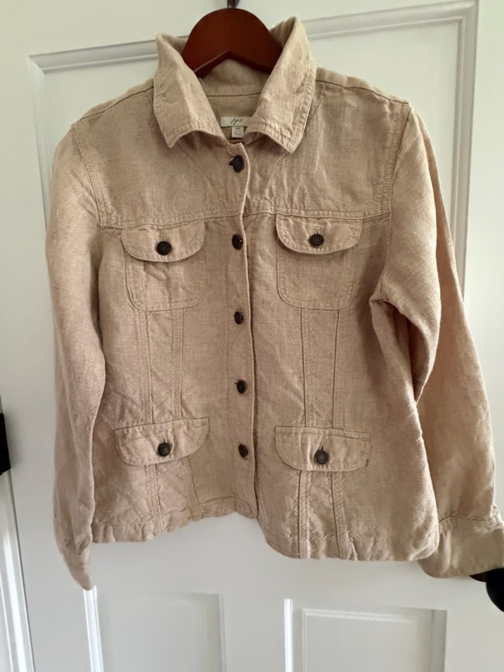 J Jill Jacket Small Women’s 100% Linen Natural Beige Button Up